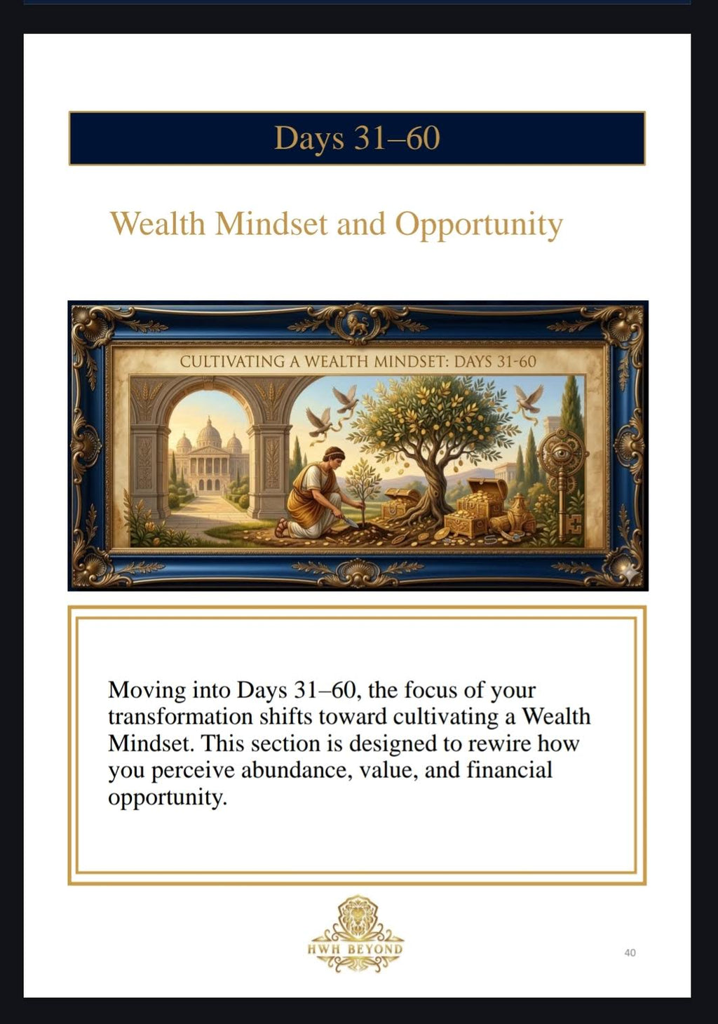 90 Days of Health, Wealth and Happiness book by Carlos D. André, part of HWH Beyond system for personal transformation, Colorful images and explanations to guide you on your path to a better life.