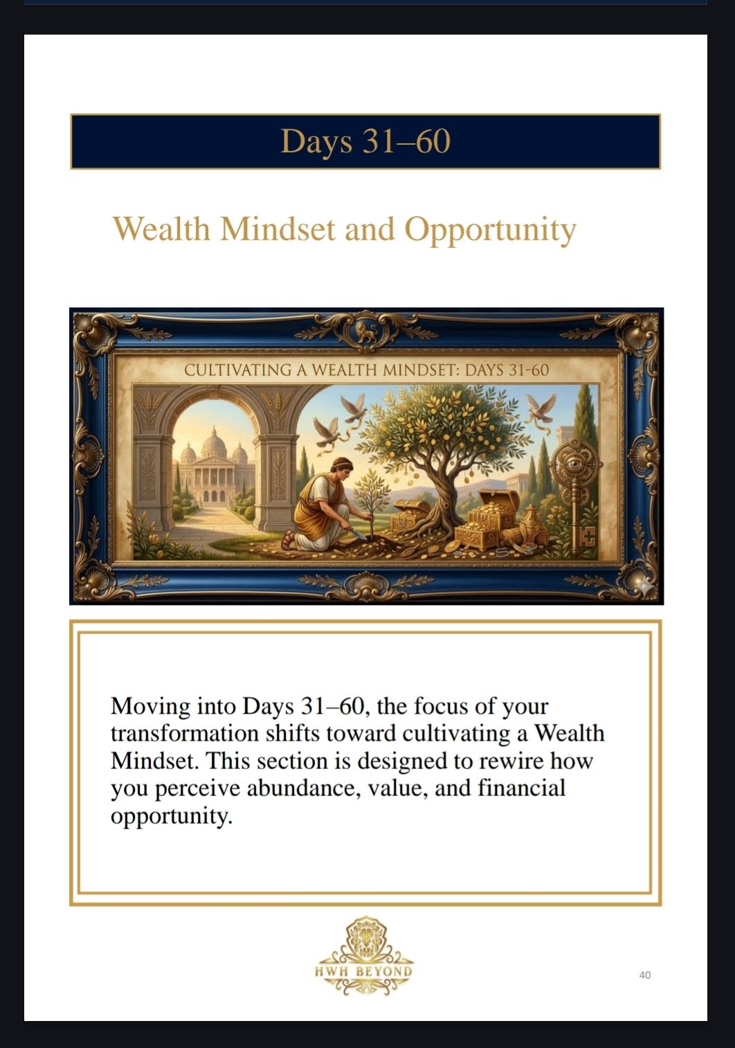 90 Days of Health, Wealth and Happiness book by Carlos D. André, part of HWH Beyond system for personal transformation, Colorful images and explanations to guide you on your path to a better life.