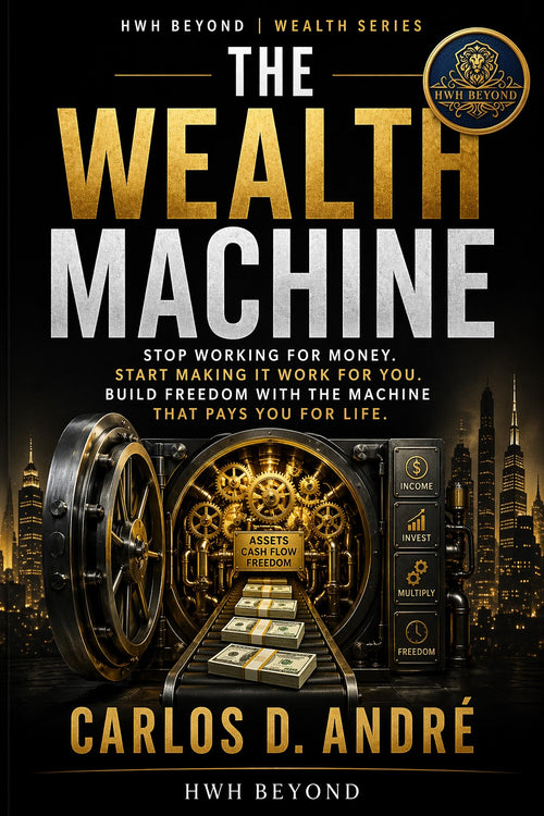 The Wealth Machine book cover by Carlos D. André HWHBEYOND wealth series financial freedom passive income mindset investing book