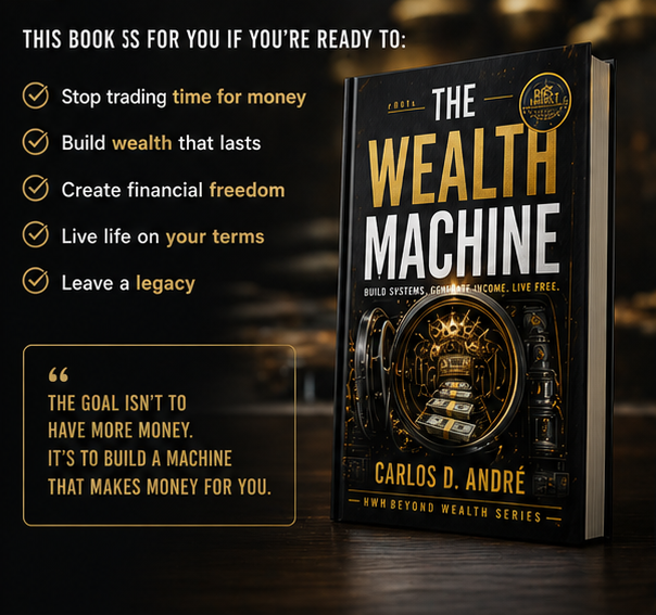 Buy The Wealth Machine book by Carlos Andre start building passive income and financial freedom today HWHBEYOND www hwhbeyond com